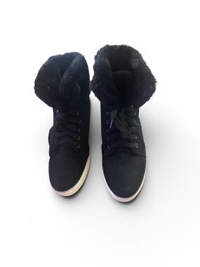 Rouge! Black Lace-Up Faux Fur Ankle Boots